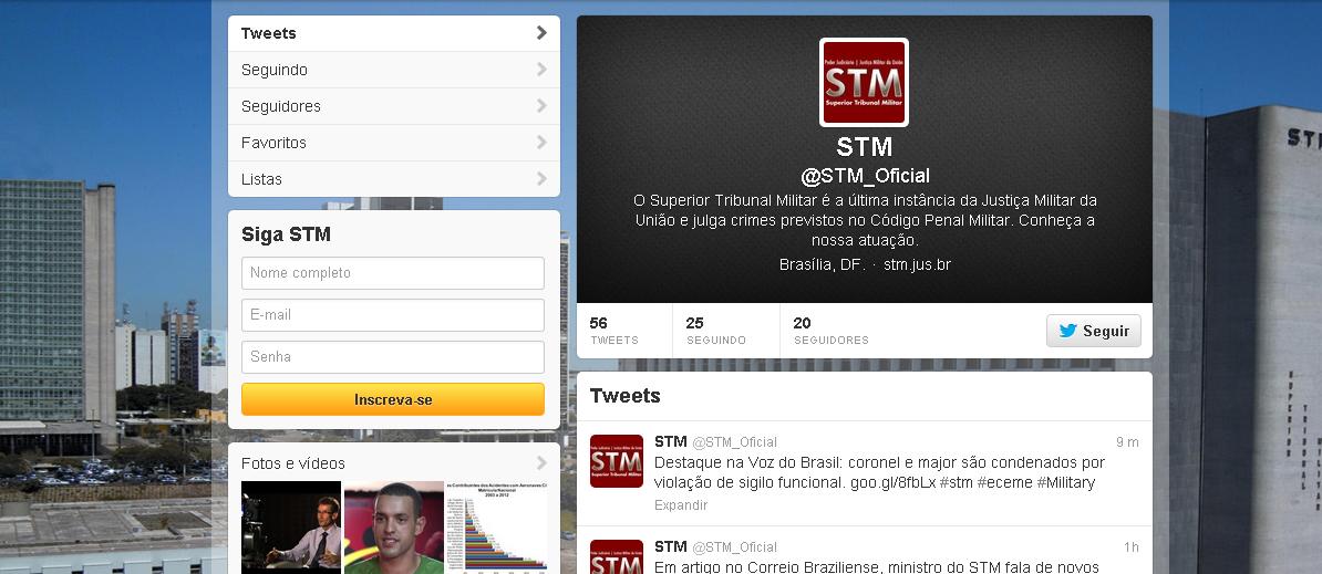 Siga o Superior Tribunal Militar no Twitter: @STM_Oficial